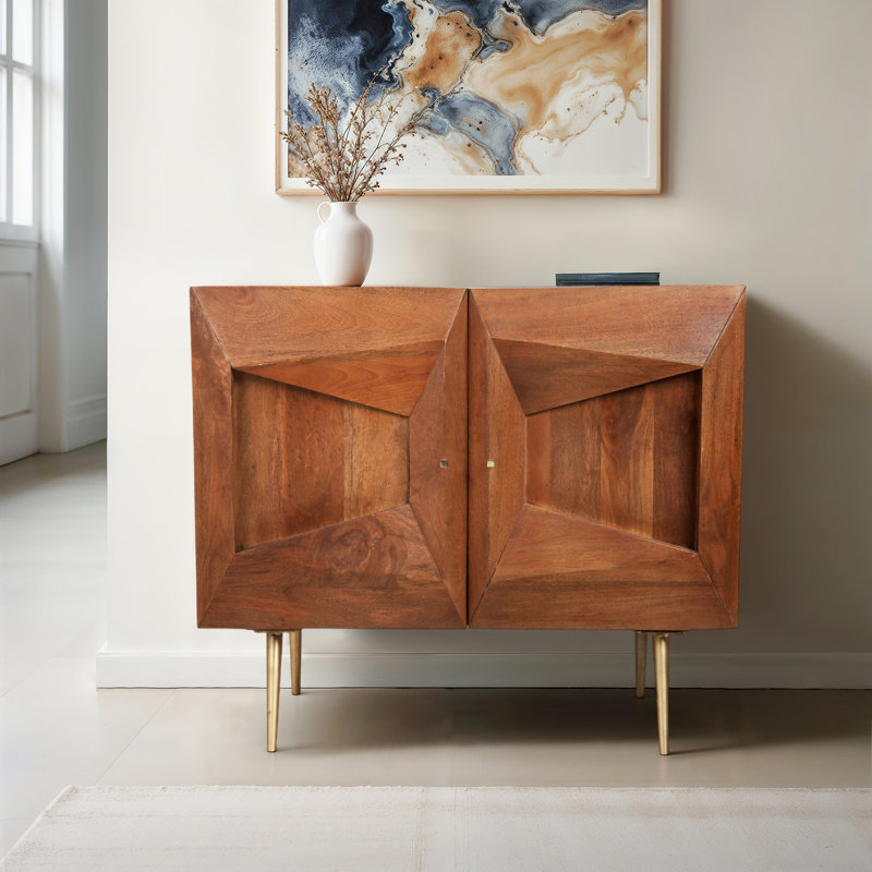 Wood Cabinet Modern Transitional Style with Dimensional Front Panel Tapered Legs for Home Office Bedroom or Living Room Use - 32" Brown
