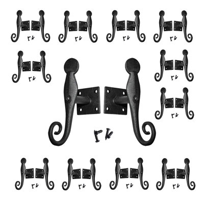 Black Wrought Iron Rat Tail Shutter Dogs – Pair Set, Decorative, Rust Resistant for Wood Shutters