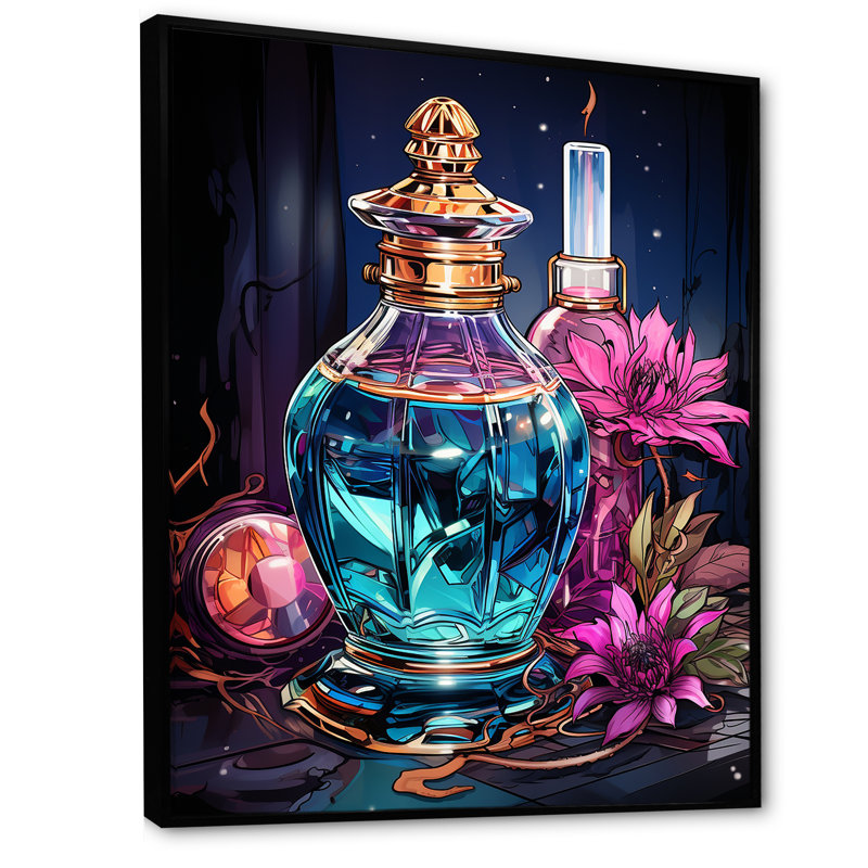 Crystal Perfume Bottle 2 - Parfums, art mural, Cadre flottant noir, H 20 po x l 12 po x P 1 po
