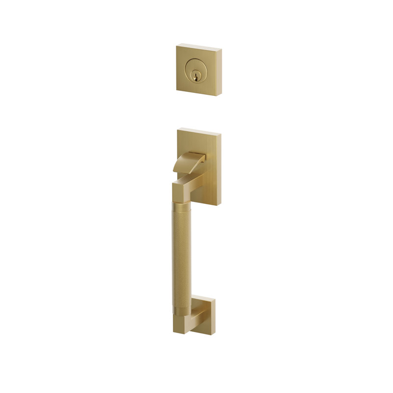 Ensemble de porte sectionnelle Emtek SELECT à double cylindre tubulaire, tige extérieure en L, poignée moletée, tige intérieure conique, bouton vert marbré, style antique français