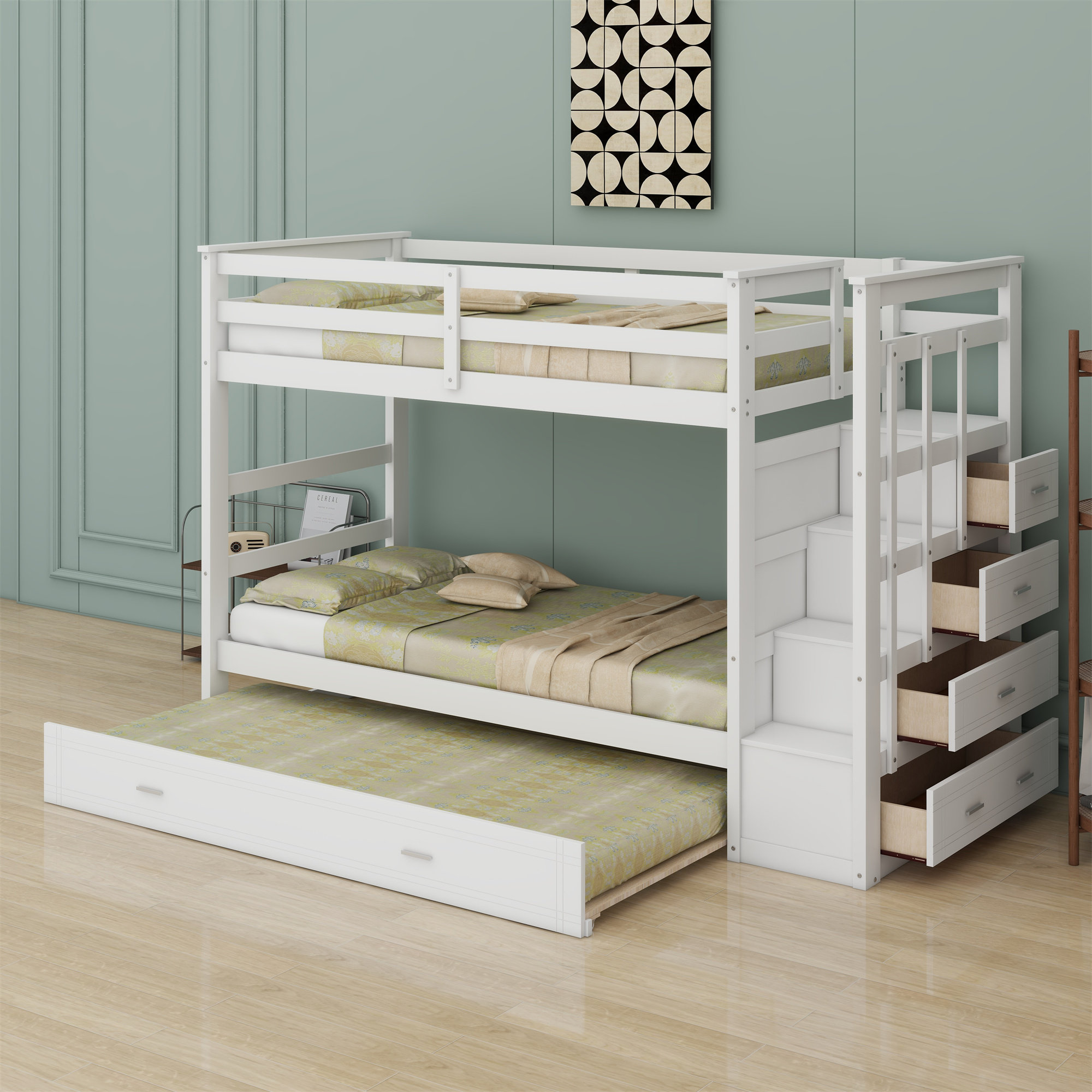 Harriet Bee Bunk Bed With Trundle And Staircase - Wayfair Canada