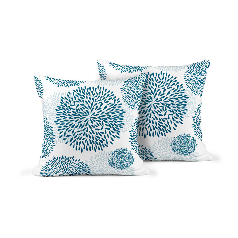Floral Outdoor Reversible Throw Pillow, 19W" x 19H", Turquoise