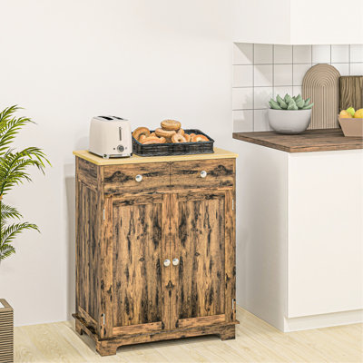 Modern Sideboard With Storage - Rustic Brown Cabinet Solid Wood Countertop. 2 Drawers, Doors, Adjustable Shelf. For Kitchen. 26.75"W X 15.75"D 33.5"H Countertop Cabinet. Kitchen, Entryway.