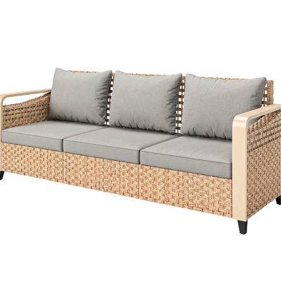 Jardin de 70,9 po de largeur avec coussins de 2,8 po, brun, gris, 3,1 po d'épaisseur, capacité de 792 lb, installation rapide pour siège d'extérieur près de la piscine, charge, housses faciles