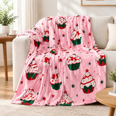 1 pièce de couverture en flanelle à imprimé de petit gâteau - un côté; festive et confortable Machine lavable Idéale pour la décoration intérieure Disponible en plusieurs tailles