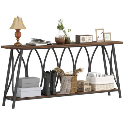 71" Console Table, Industrial Narrow Entryway Table with 2 Tiers