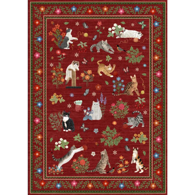 Tapis lavable à bordure florale pour salon Chat d'intérieur avec tapis décoratif moderne antidérapant pour Dortoir