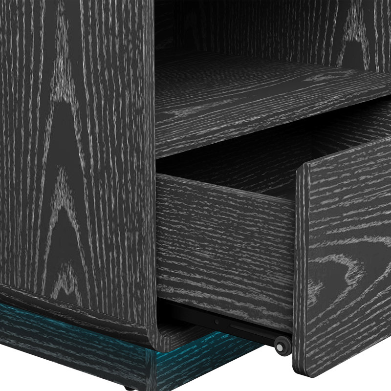 TV Stand With 7 Color LED Lights & Storage, Black