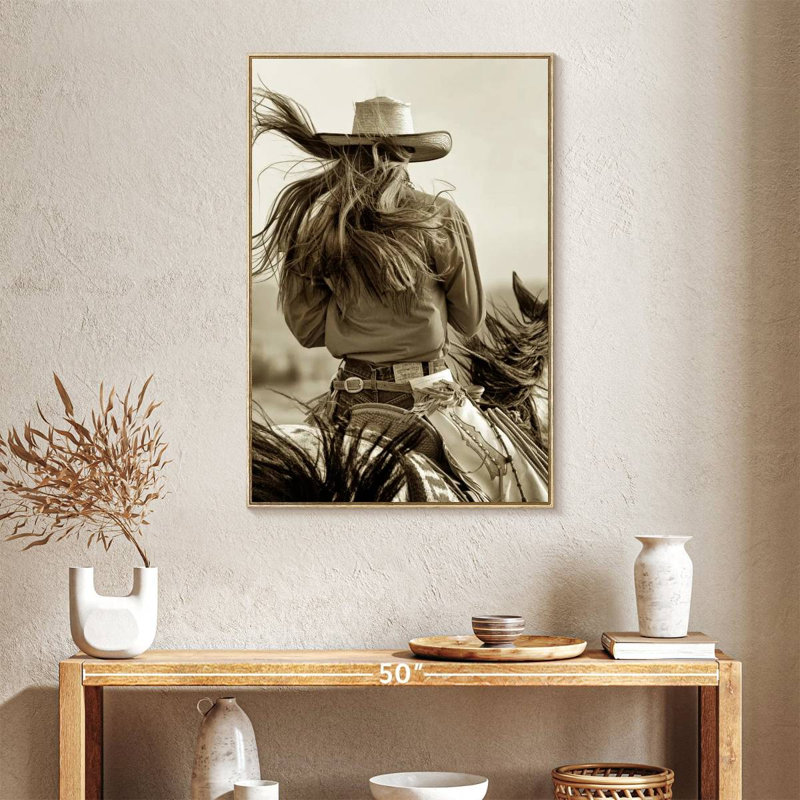 Sépia Cowgirl, Floating Frame Natural Wood, 25" x 37"