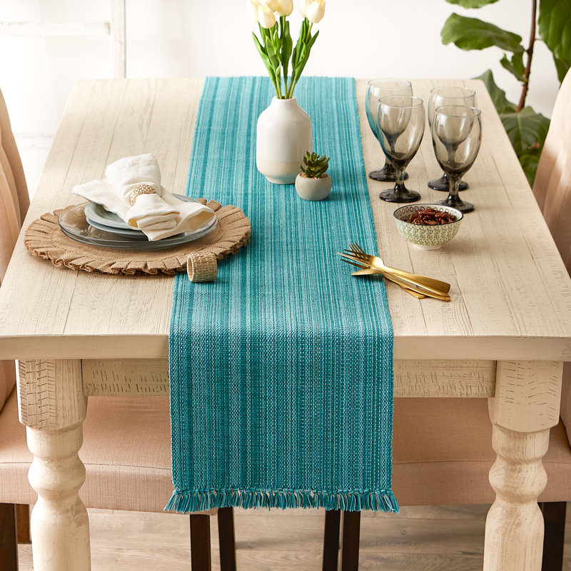 Hidetoshi Striped 100% Cotton Table Runner, 108" x 13", Light Blue