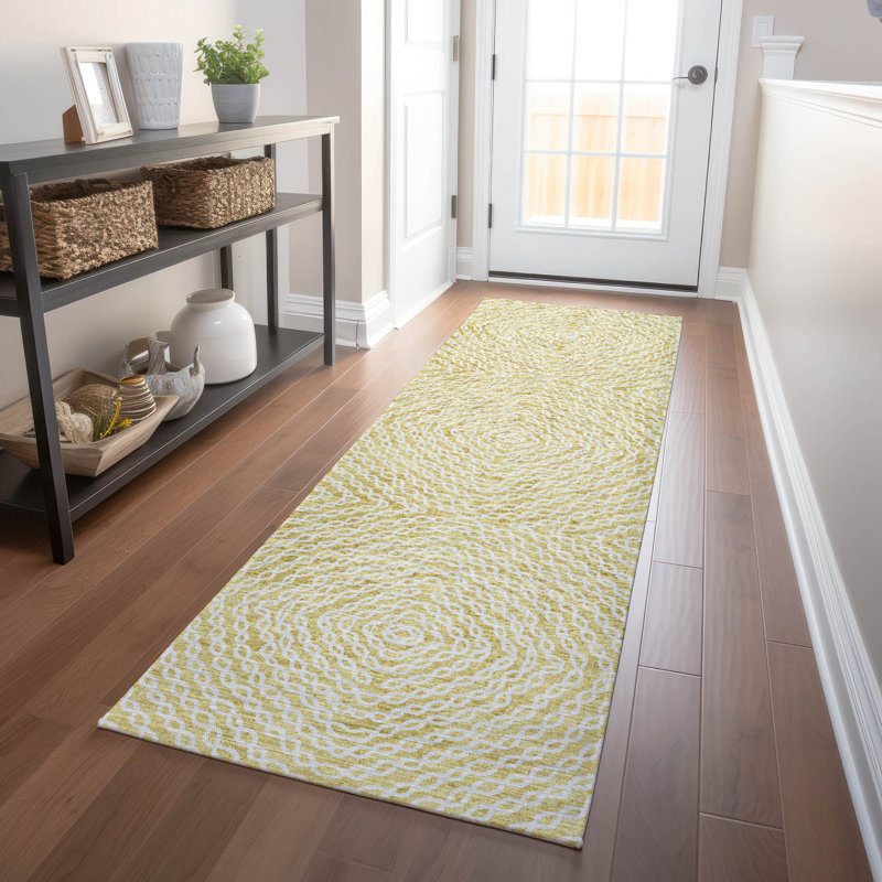 Premium Machine Washable Mayfield AMF74 Geometric Rug, 2'3" x 7'6" Runner, Gilded