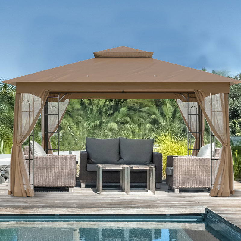 13 Ft. W x 11 Ft. D Steel Patio Gazebo, Brown