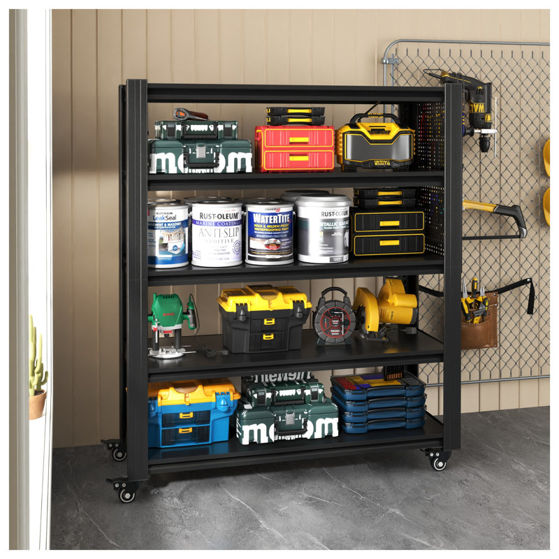 Étagères de rangement robustes de 72 po de hauteur avec panneau perforé, étagère en métal réglable à 5 niveaux sur roulettes pour le garage, l'entrepôt et l'organisation de bureau - capacité de 2000 lb