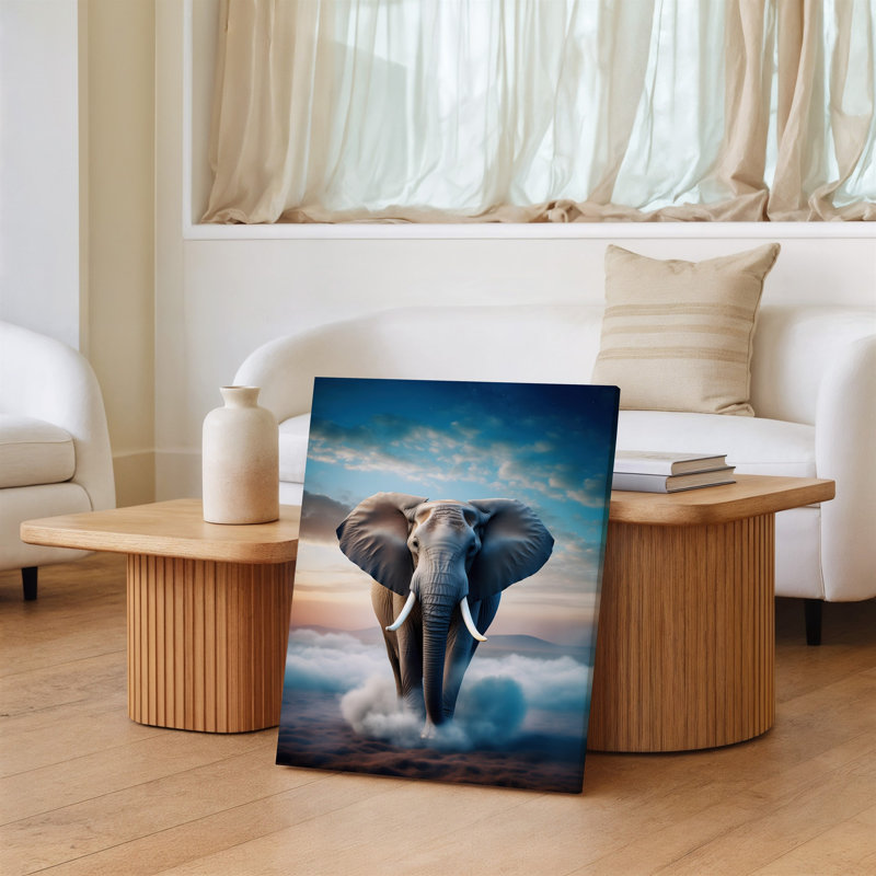 Toile, "Un majestueux éléphant avec de grandes oreilles évasées et des défenses proéminentes", H 12 po x l 9 po