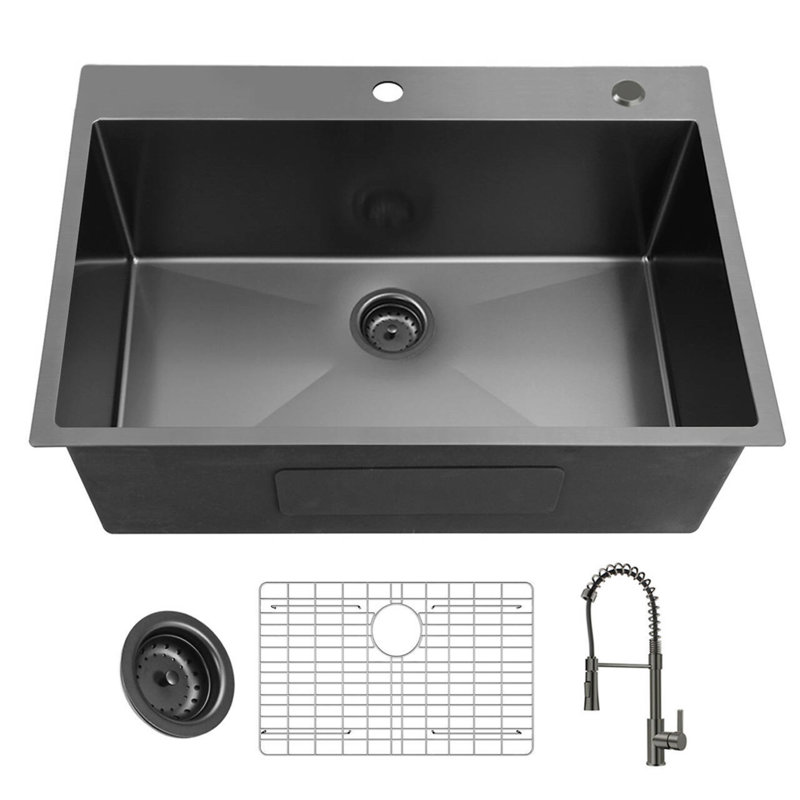 30 Inch Drop-In Single Bowl Kitchen Sink, Gunmetal Black