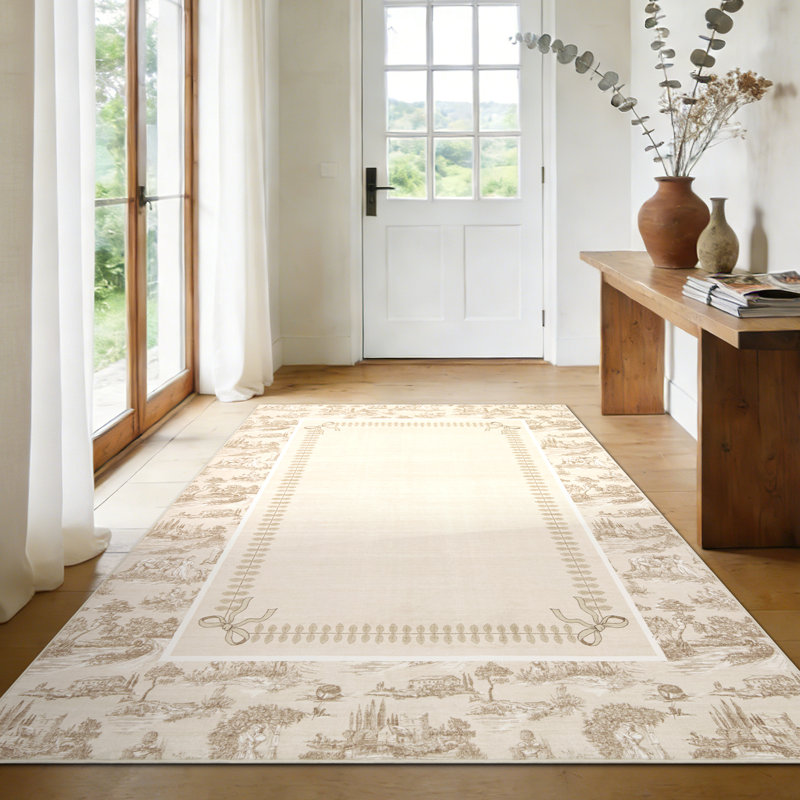 Tapis Toile de Jouy lavable à la machine – Tapis à motif champêtre français, ultra doux, antidérapant et ne peluche pas
