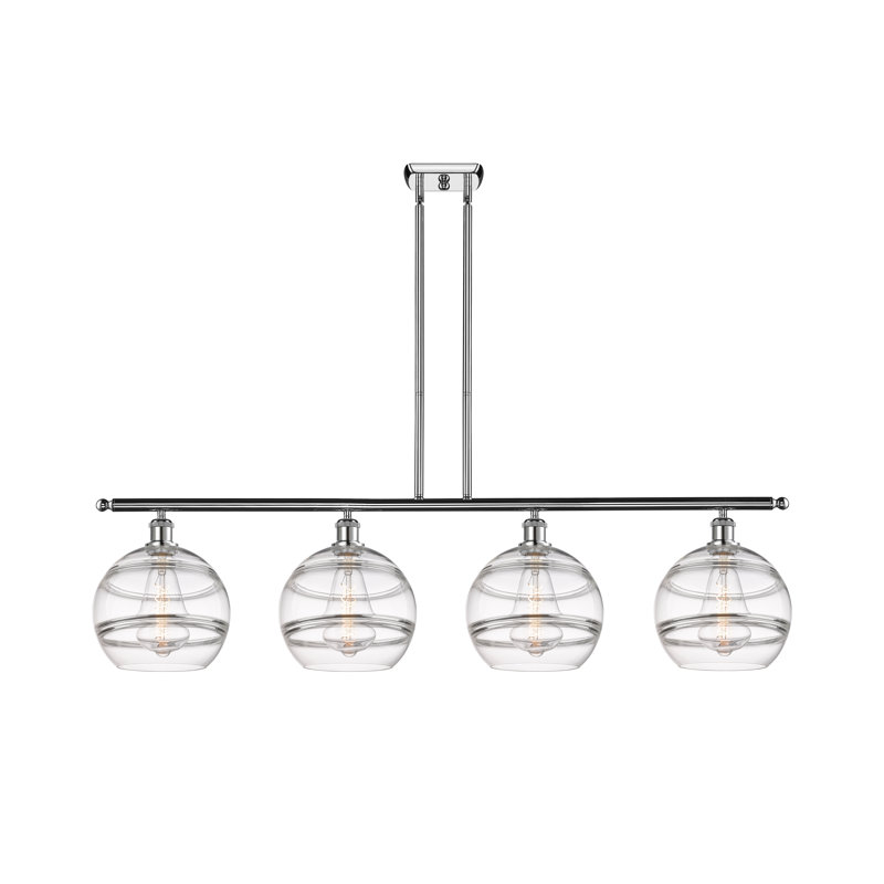 Luminaire suspendu pour îlot de cuisine 4 lumières Chartoff, Transparent, Chrome poli