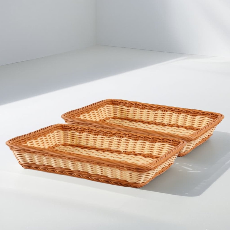 Assortiment de couleurs, deux paquets, panier de rangement rustique tissé à la main pour les fruits, le pain, les collations et la présentation du marché - matériau PP durable, résistant à la moisissure pour une utilisation durable