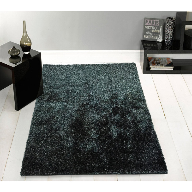 Tapis noir cendré touffeté à la main Hargett, Rectangle 8 pi x 11 pi