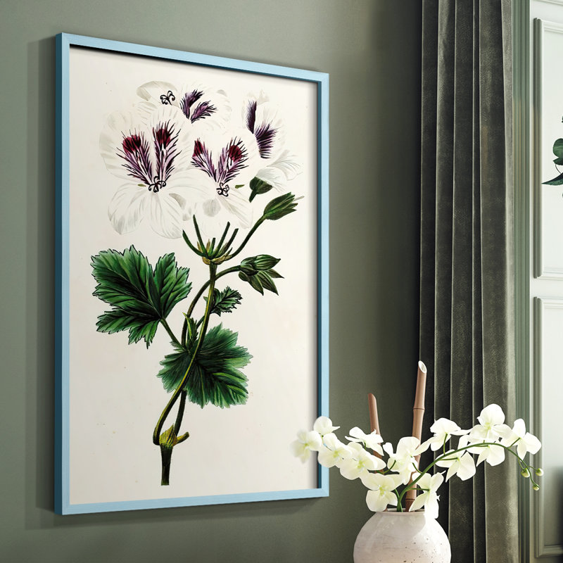 Reproduction encadrée Antique Floral Fangle IX - bois massif, Bleu, H 10 po x l 8 po
