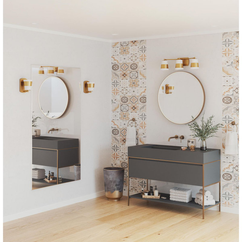 Éclairage pour meuble-lavabo à 3 lumières à intensité variable Markail, Laiton rétro, Laiton rétro / blanc