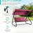 3-Seat Outdoor Convertible Swing Glider with Adjustable Canopy, 2-in-1 Bench to Flat Bed, Removable Cushions, Heavy-Duty Metal Frame, 750 LBS Weight Capacity for Patio, Backyard, Porch, Garden, Red