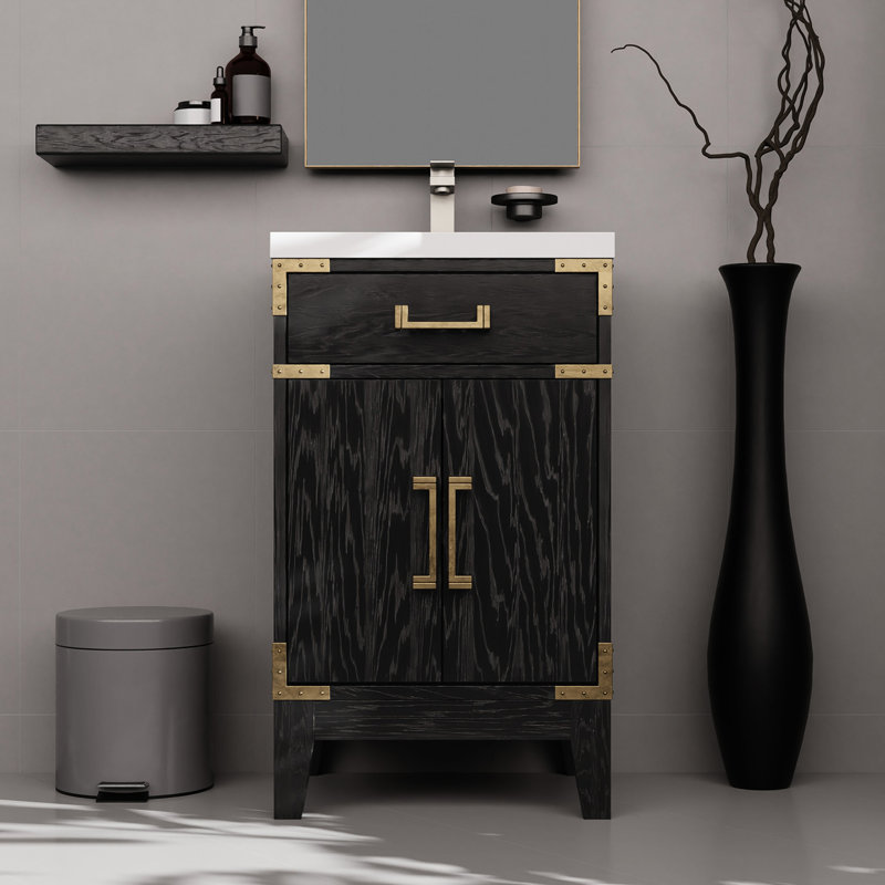 Meuble-lavabo en chêne brun - comptoir et miroir en acrylique 20 po L 18 po x 18 po Tiroirs à fermeture en douceur 18 po