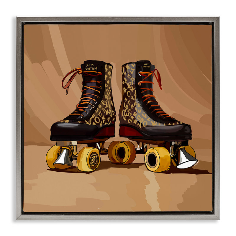 «Brown Roller Skates» par Amelia Noyes, Cadre flottant gris lustré, H 18 po x l 18 po