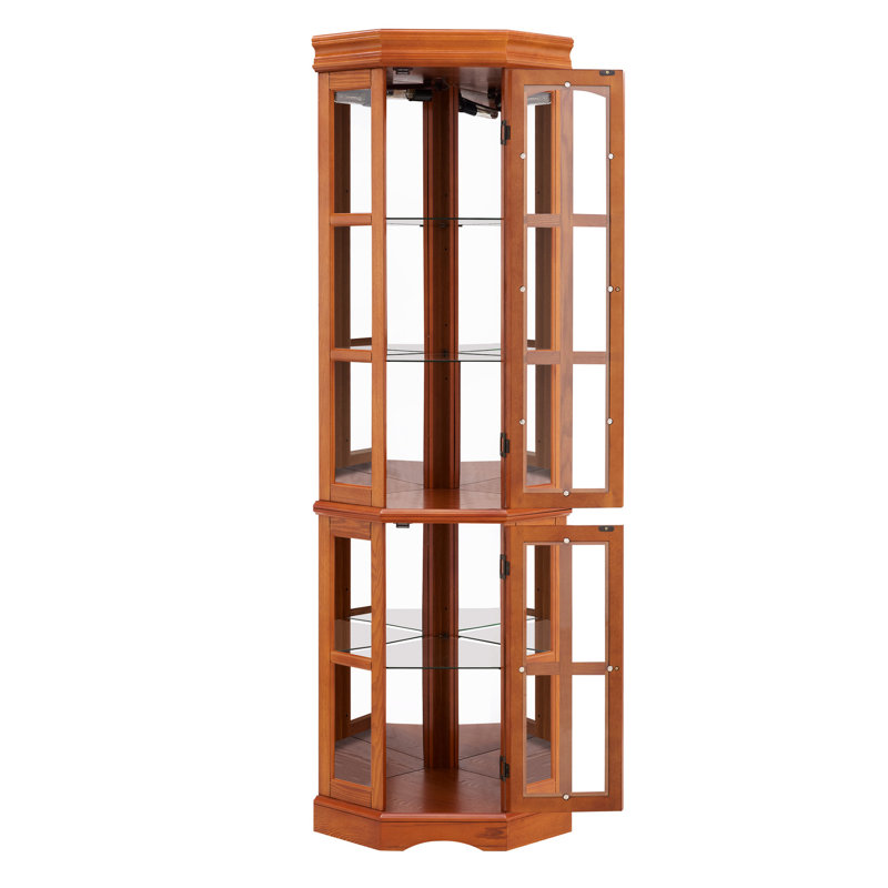 Oak Corner Cabinet With 5 Shelves And Lighting Function Curio 5-shelf Setup ,, Oak