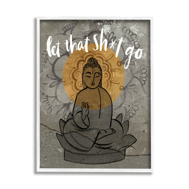 Let That Go Relaxation Expression Motif floral Bouddha, H 30 po x l 24 po, Giclée encadrée blanc bord de mer