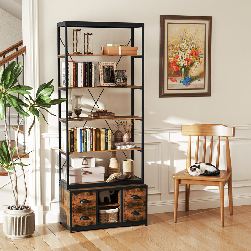 Bibliothèque à 8 niveaux 79 po avec 4 tiroirs en tissu et rangement