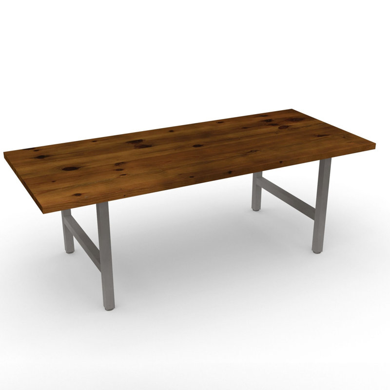 Braddy Solid Wood Top Metal Base Dining Table, Antique, 36" W x 72" L