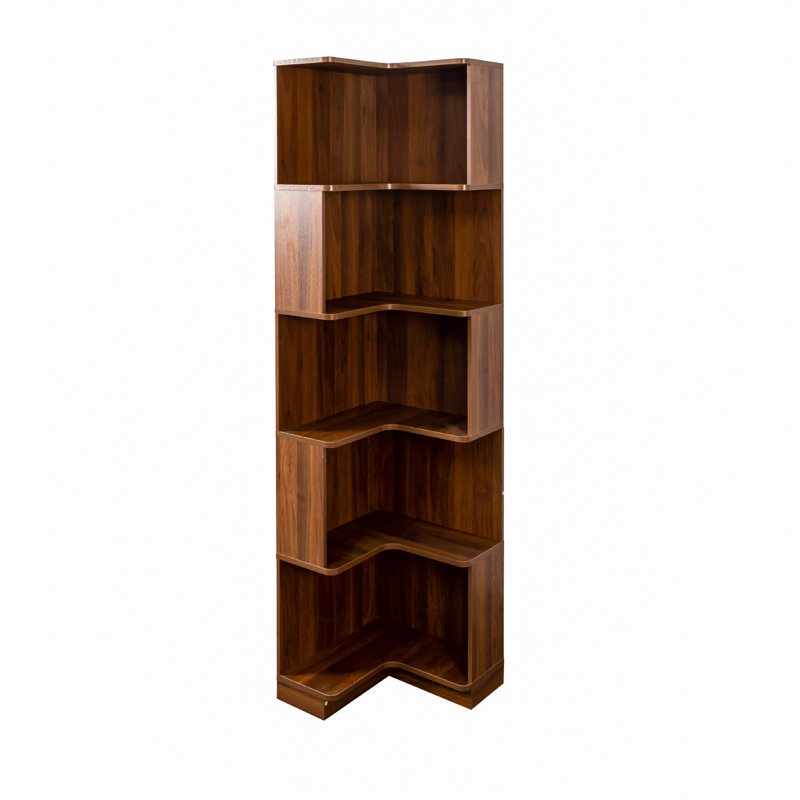 Bibliothèque d'angle avec étagère à livres à 5 niveaux, Brun