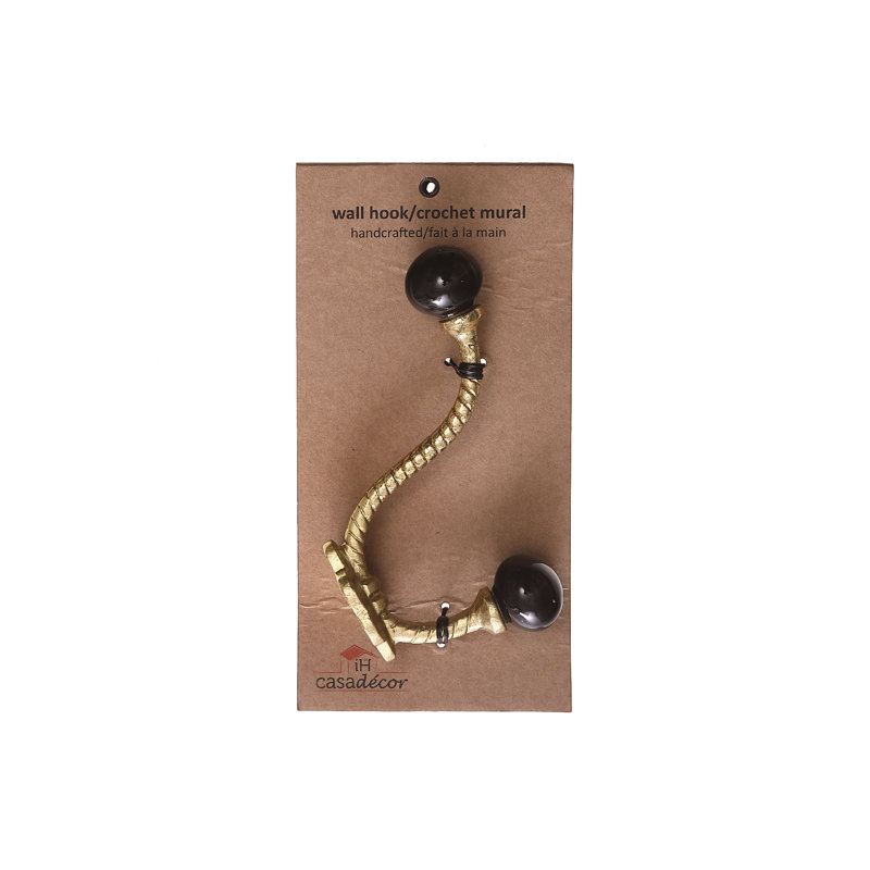Crochet en fer avec bouton en céramique noir (doré) - ensemble de 4, Gold