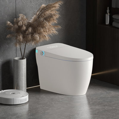 Tankless Smart Toilet With Bidet Built In, One-Piece Bidet Toilet Seat, Auto Flush, Auto Open/Close,Heated Seat, Warm Water And Dry, Adjustable Temp,Remote Control Side Know