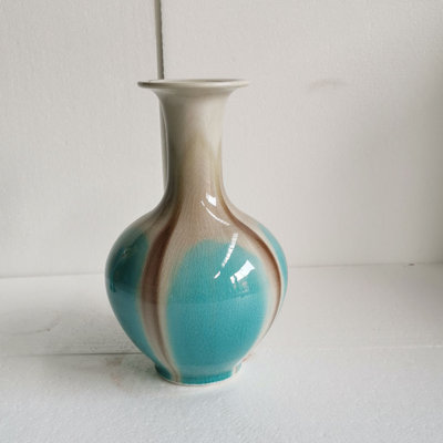 Vase de table en porcelaine intérieur/extérieur bleu/brun 12 po