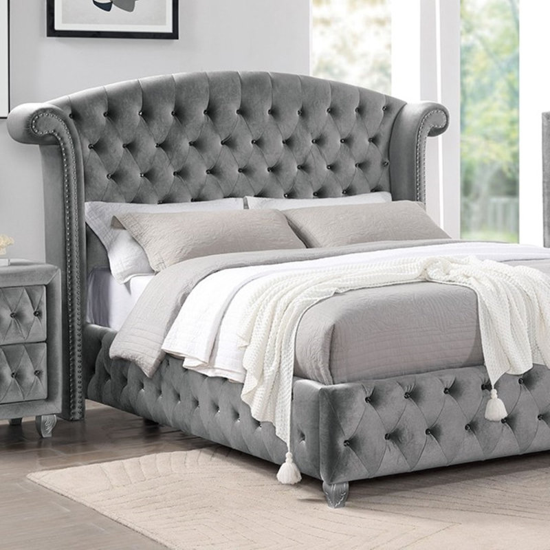 Emiliya Upholstered Wingback Bed, Queen, Pink