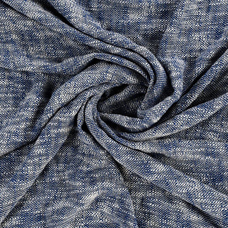 Navy Blue and Off-White Cotton Chambray Throw Blanket with Fringe