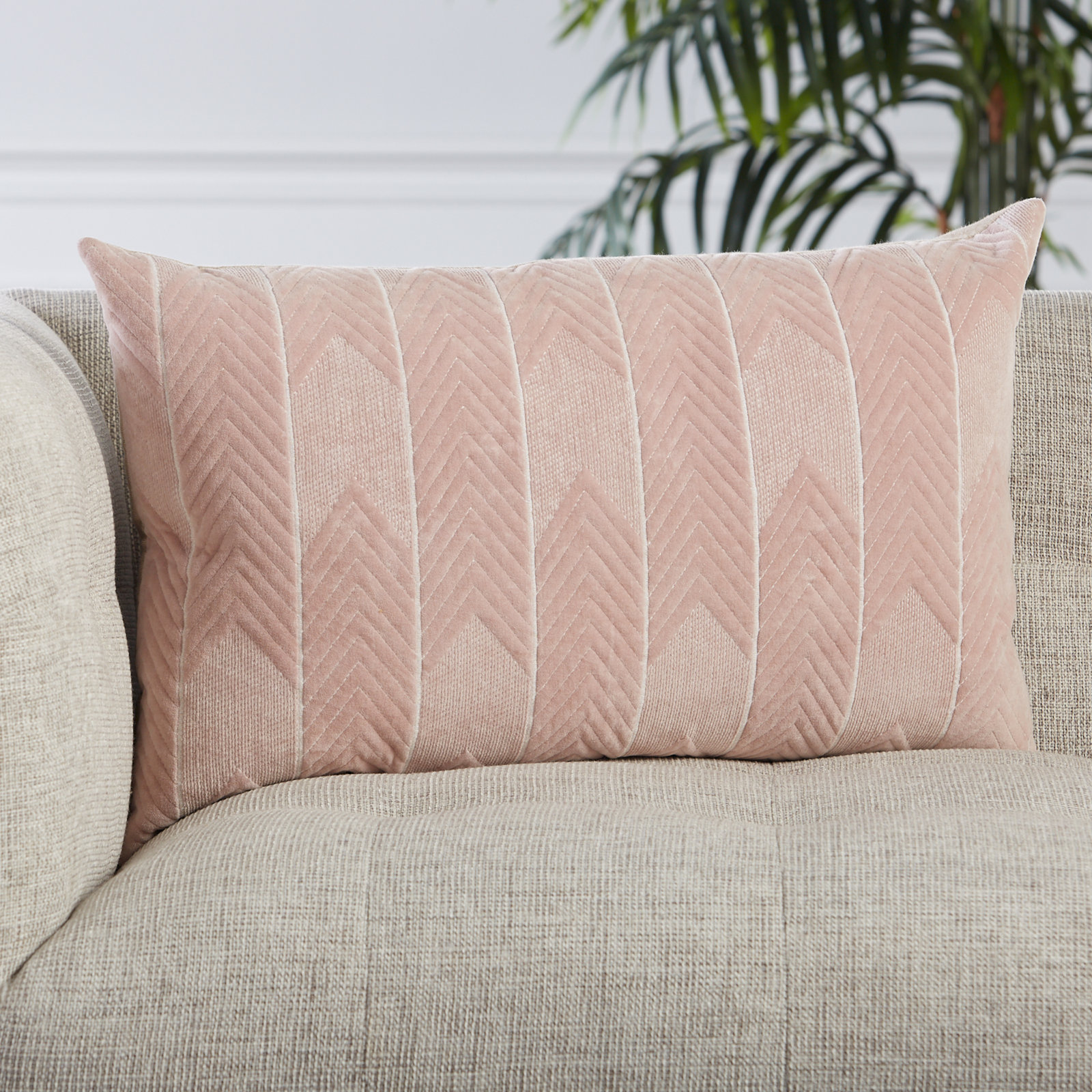 Ryans Embroidered Cotton Lumbar Throw Pillow, Blush/Silver, Pillow Cover Only - No Insert, Rectangle 13" H x 21" W