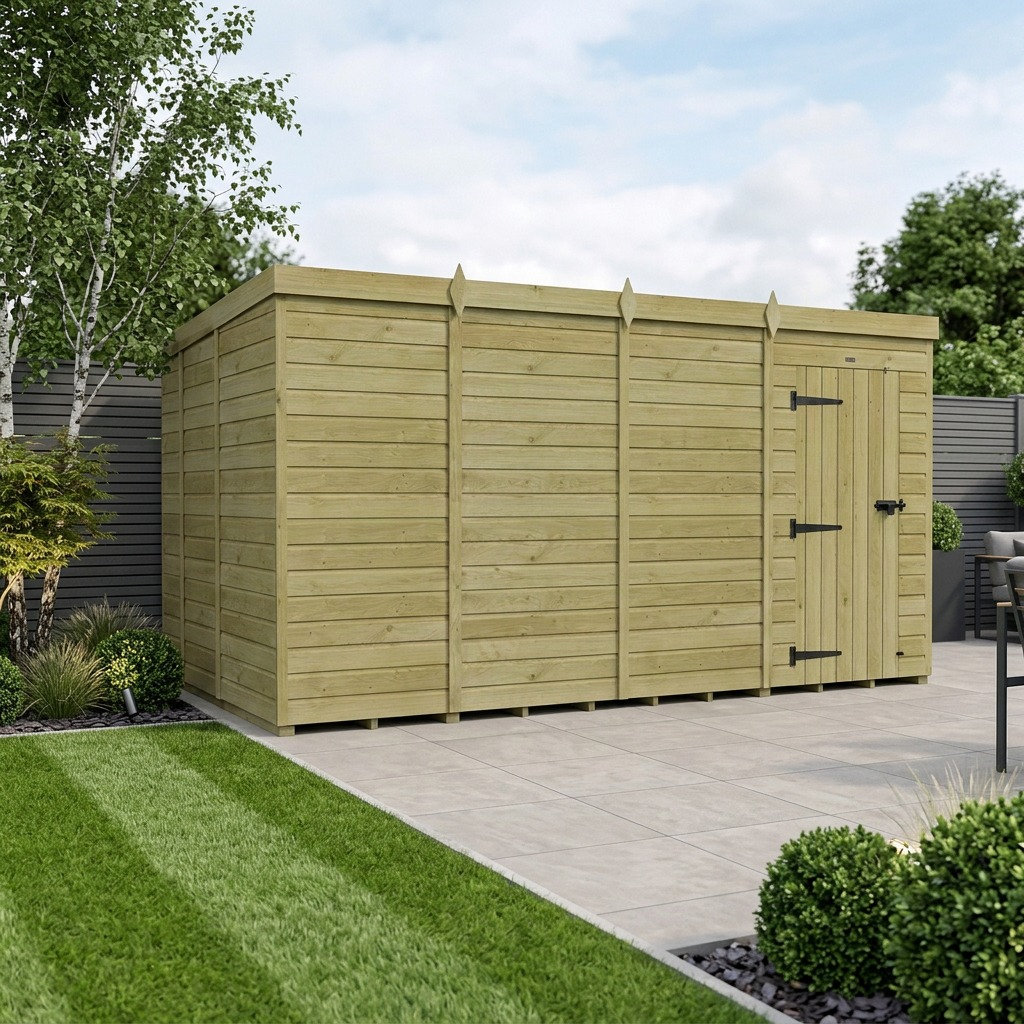 Total Sheds 16ft x 9ft Pent Garden Shed - Single Door - No Windows - Pressure Treated Timber - UK Manufactured