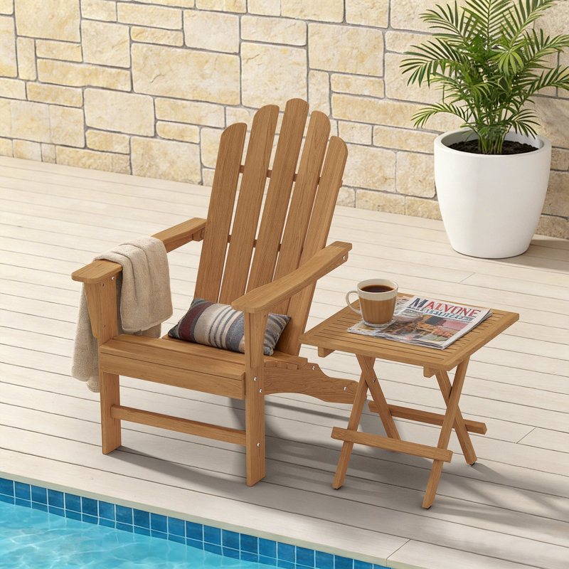  Ensemble de 2 chaises Adirondack d'extérieur Grade A en teck (1 chaise + 1 table d'appoint)