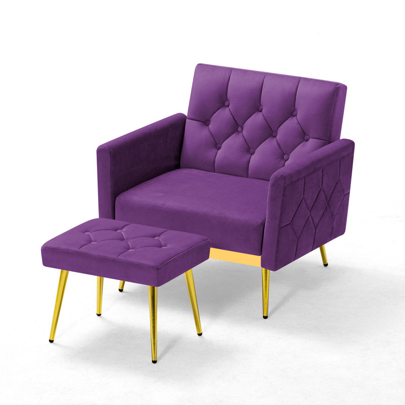 Zianny Velvet Accent Chair with Ottoman, Purple Velvet