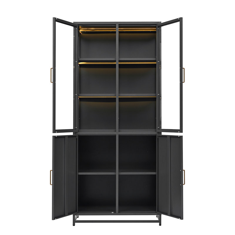 Vitrine de 76,75 po de hauteur avec portes en verre et lumières DEL, Noir