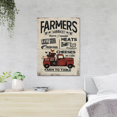Cow, Pig And Chicken On A Car - Farmers Market Farm To Table - 1 Piece Rectangle Graphic Art Print On Wrapped Canvas