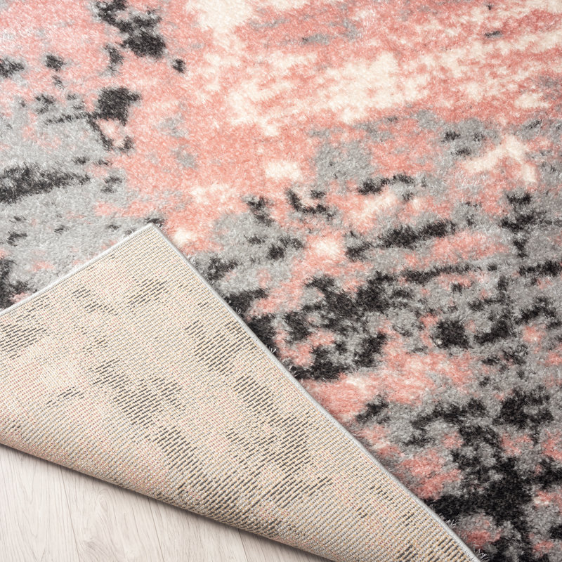 Abstract Area Rug in Pink, Rectangle 2' x 3'
