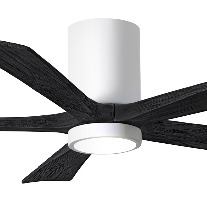 Irene Flushmount Light Kit 5 Blade LED Ceiling Fan, Matte Black, Gloss White, 52"