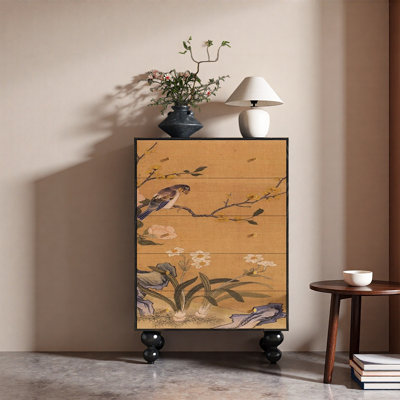 Walnut Five Drawer Storage Accent Cabinet