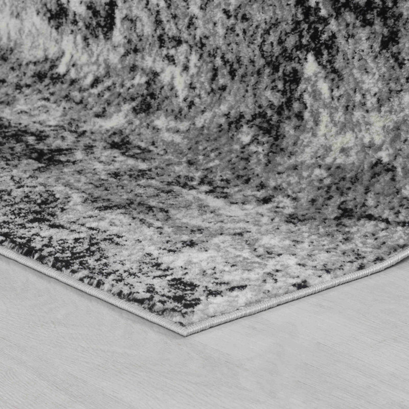Rug Branch Micah 2' x 15' (2'3" x 15') Grey/Black Abstract Marble Indoor Runner Rug, Contemporary, Low Pile, Stain-Resistant Hallway Carpet - Entryway, Mudroom, Bedroom, and Kitchen