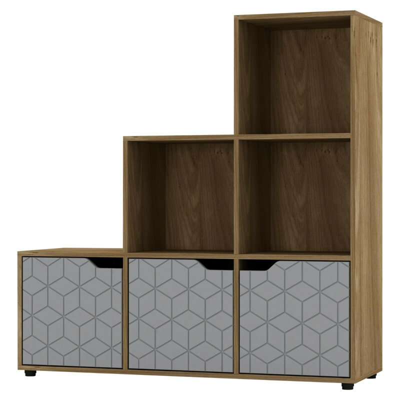 Berroa 90.5cm H x 89cm W Step Bookcase, Oak/Grey