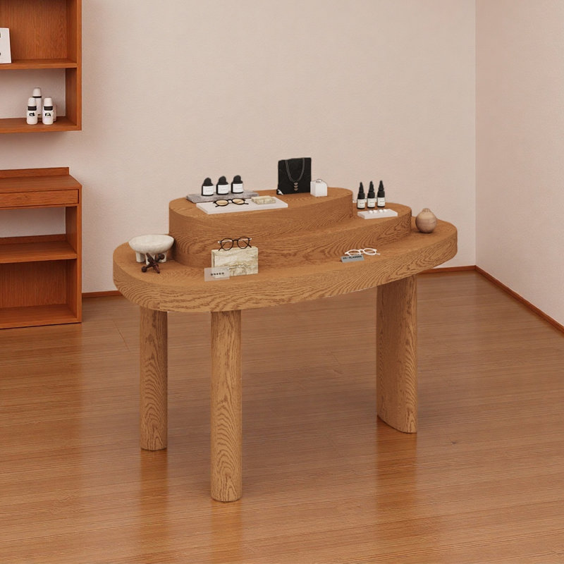 Irregular Shaped Retail Display Table, 41.34" H x 62.99" W x 33.46" D, Brown